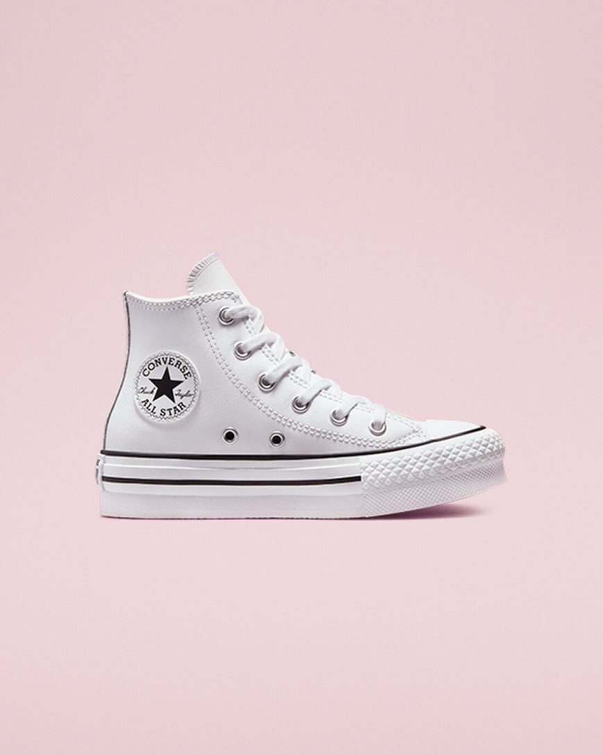 Sapatos Plataforma Converse Chuck Taylor All Star Lift Couro Cano Alto Menina Branco Bege Branco Pretas | PT G0TP957